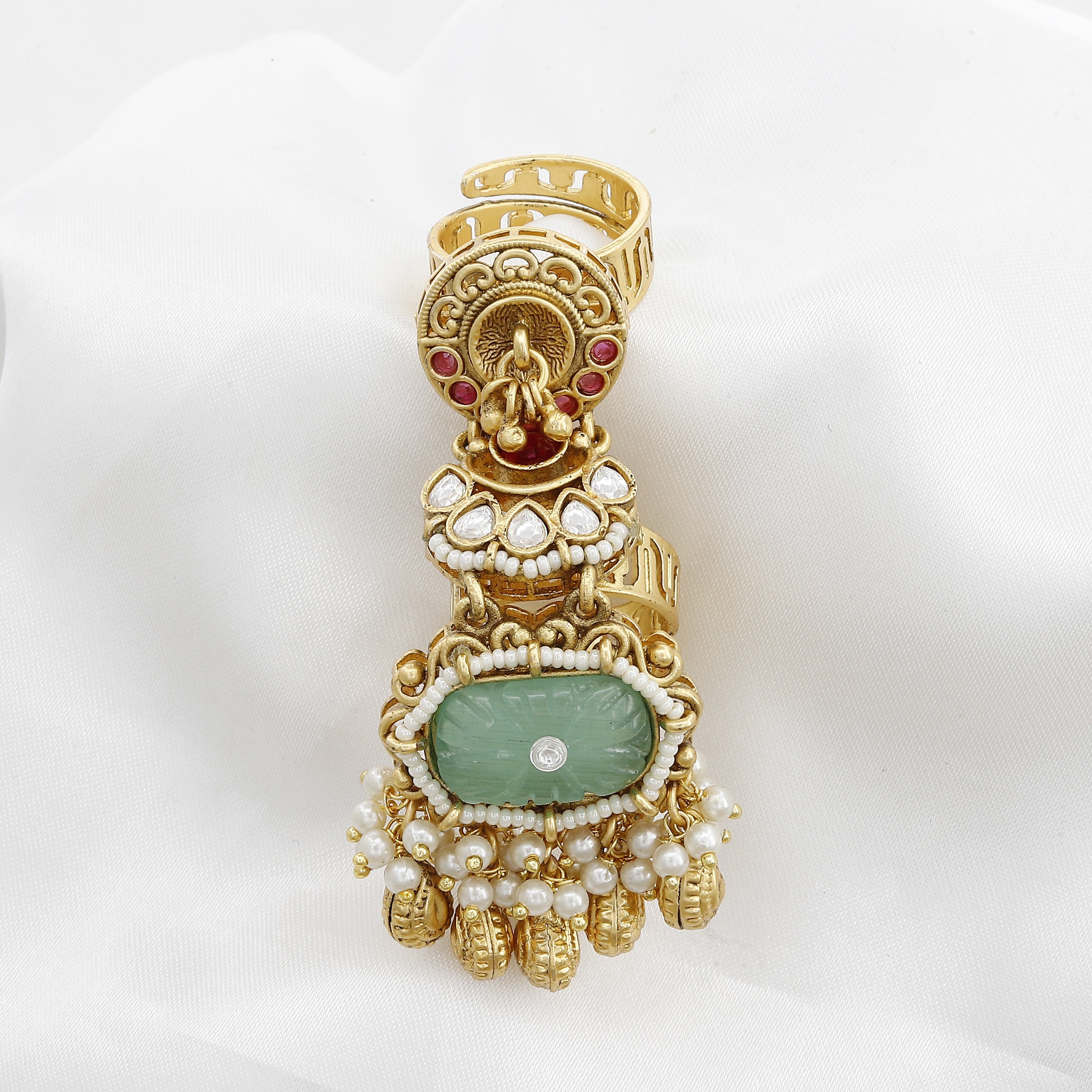 Heritage Traditional Kundan & Pearl Design Antique Ring