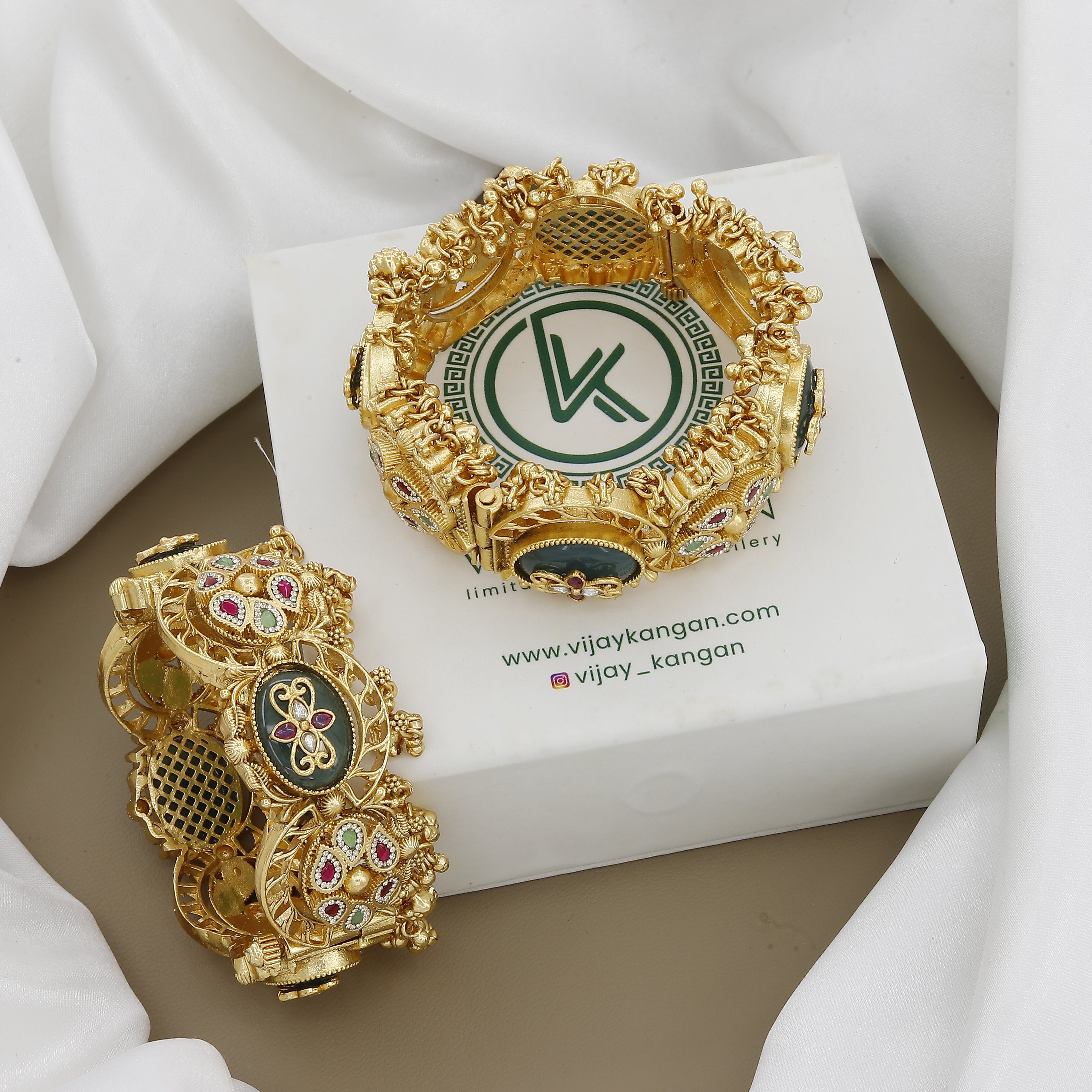 Designer Antique Gold Patla Bangles with Kundan Stones