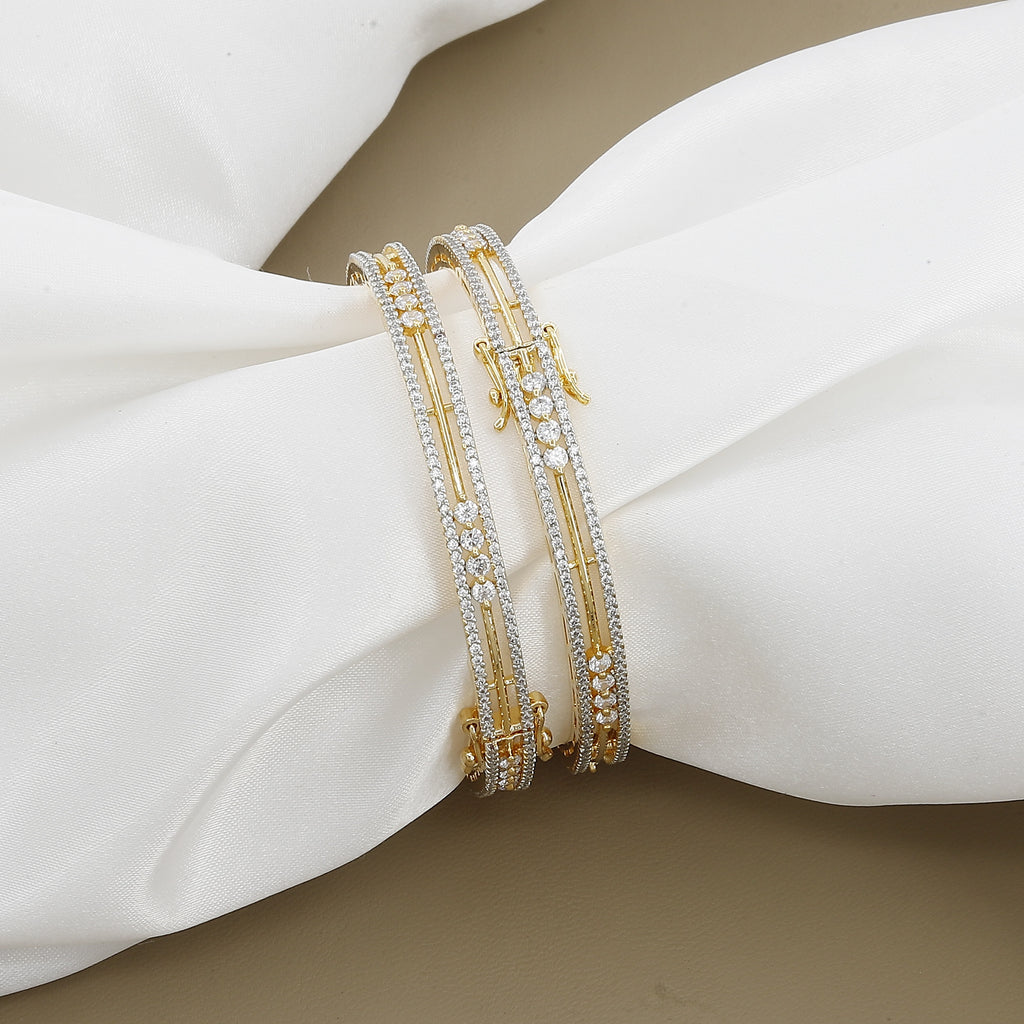 Golden Polished Party Wear Set Of 2 (Openable) Diamond Bangles