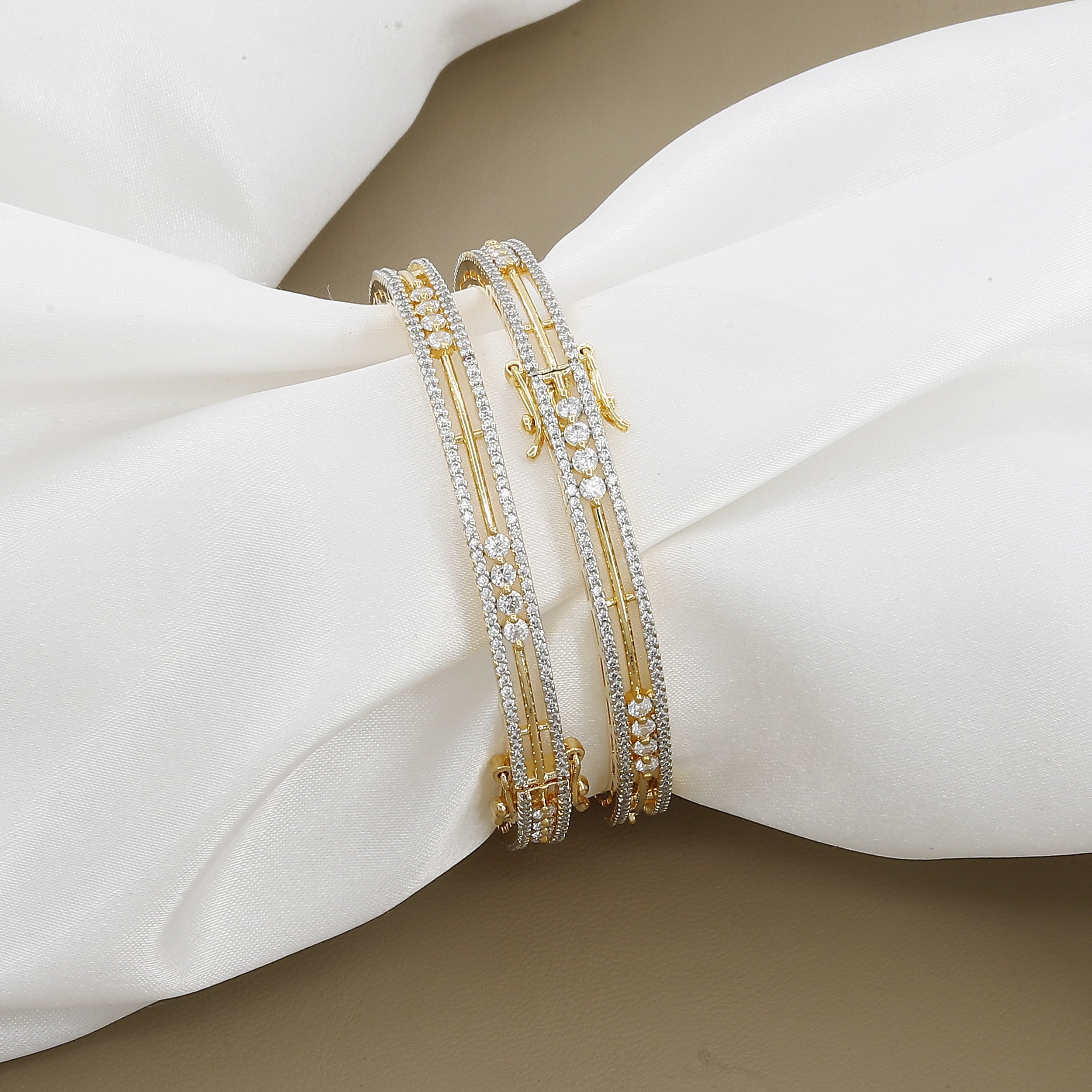 Golden Polished Party Wear Set Of 2 (Openable) Diamond Bangles
