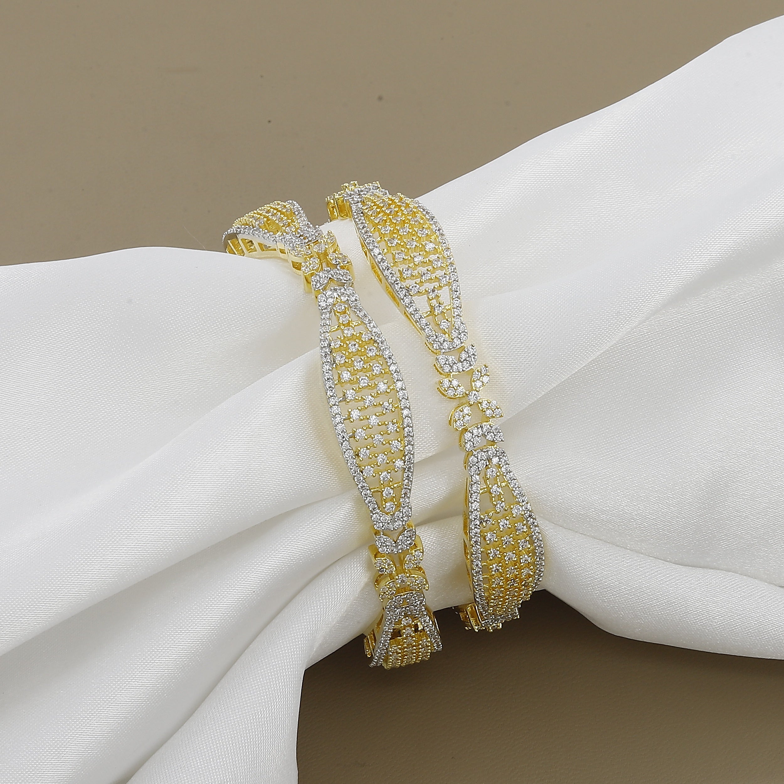 Gold Diamond Bangles with Elegant Stone-Studded Design