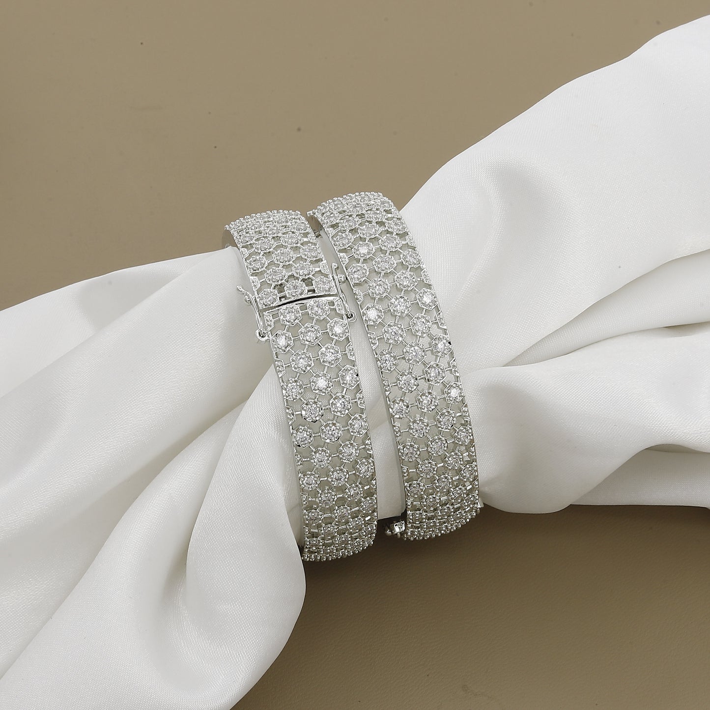 Elegant (Openable) Diamond Broad Bangles with Sparkling Stone Setting
