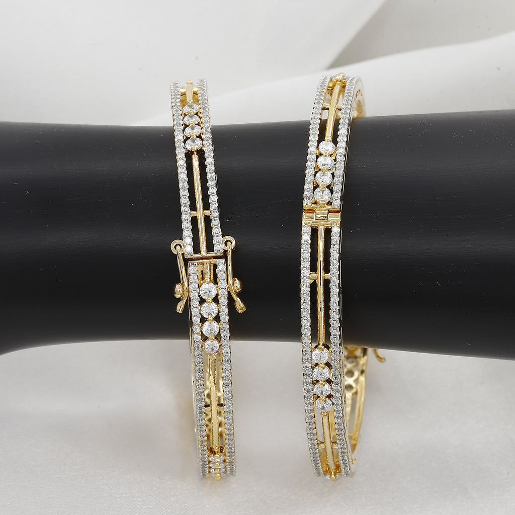 Golden Polished Party Wear Set Of 2 (Openable) Diamond Bangles