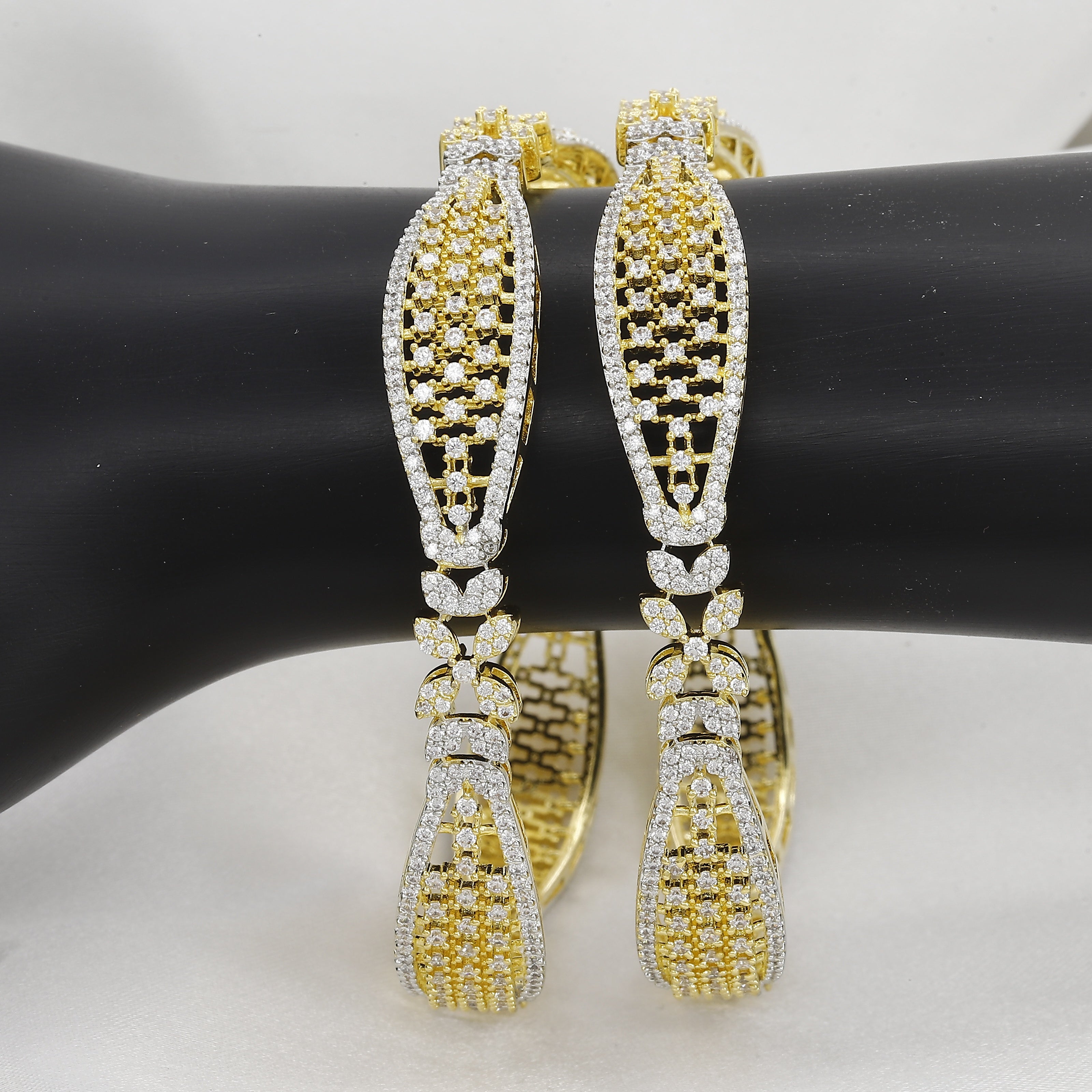 Gold Diamond Bangles with Elegant Stone-Studded Design