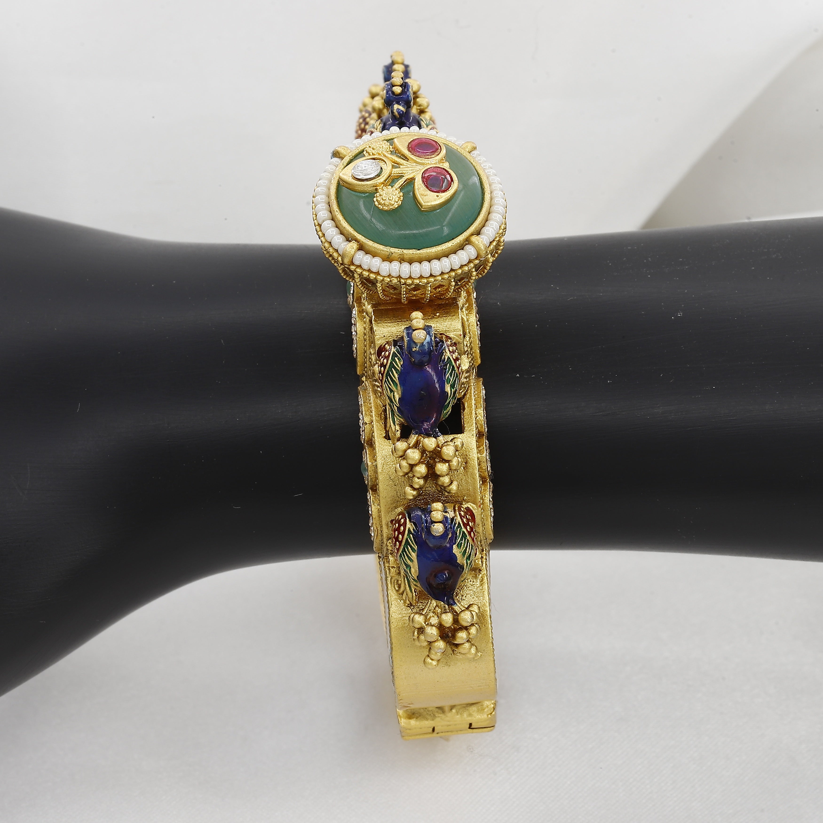 Traditional Wedding Kada with Enamel Work & Red Rubies