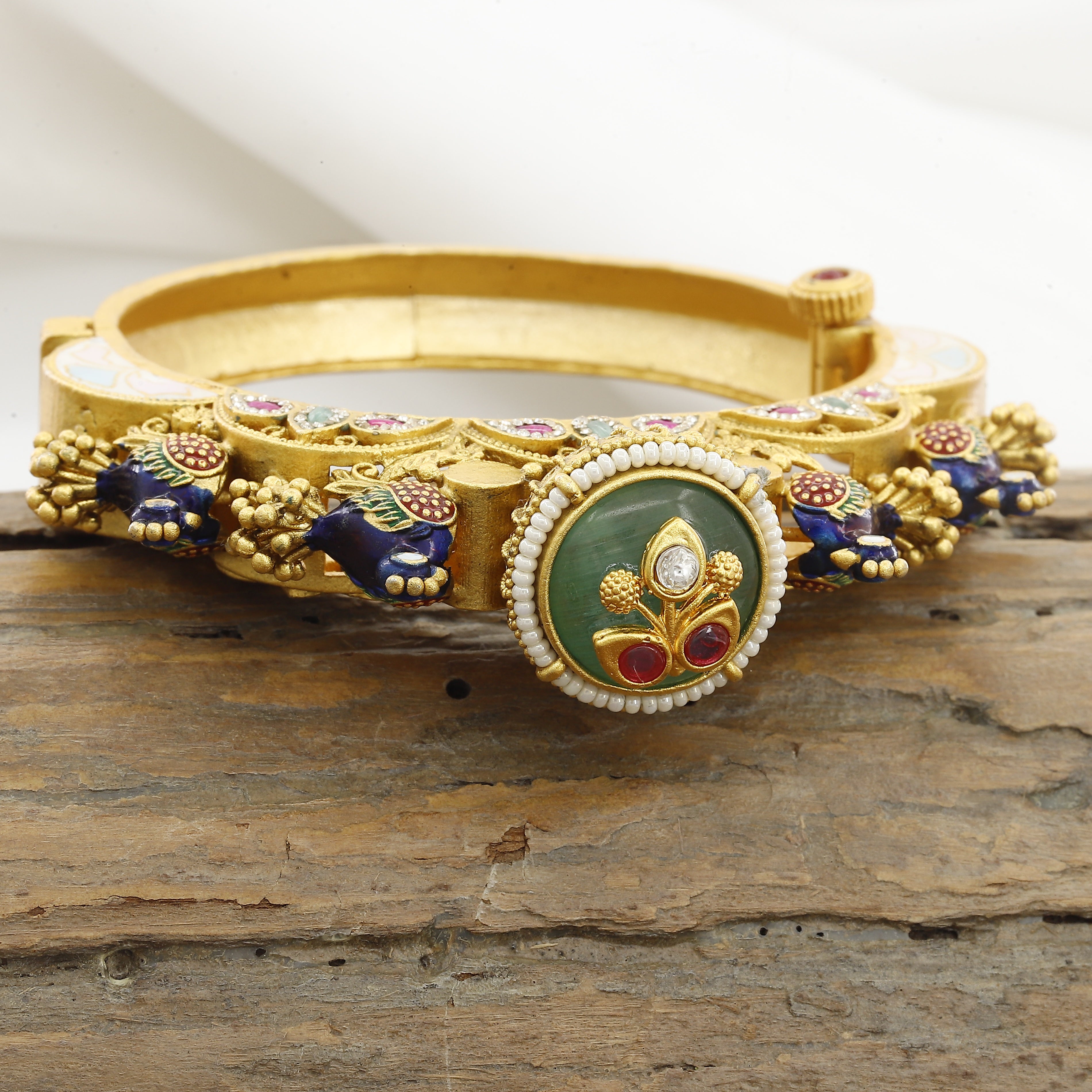 Traditional Wedding Kada with Enamel Work & Red Rubies