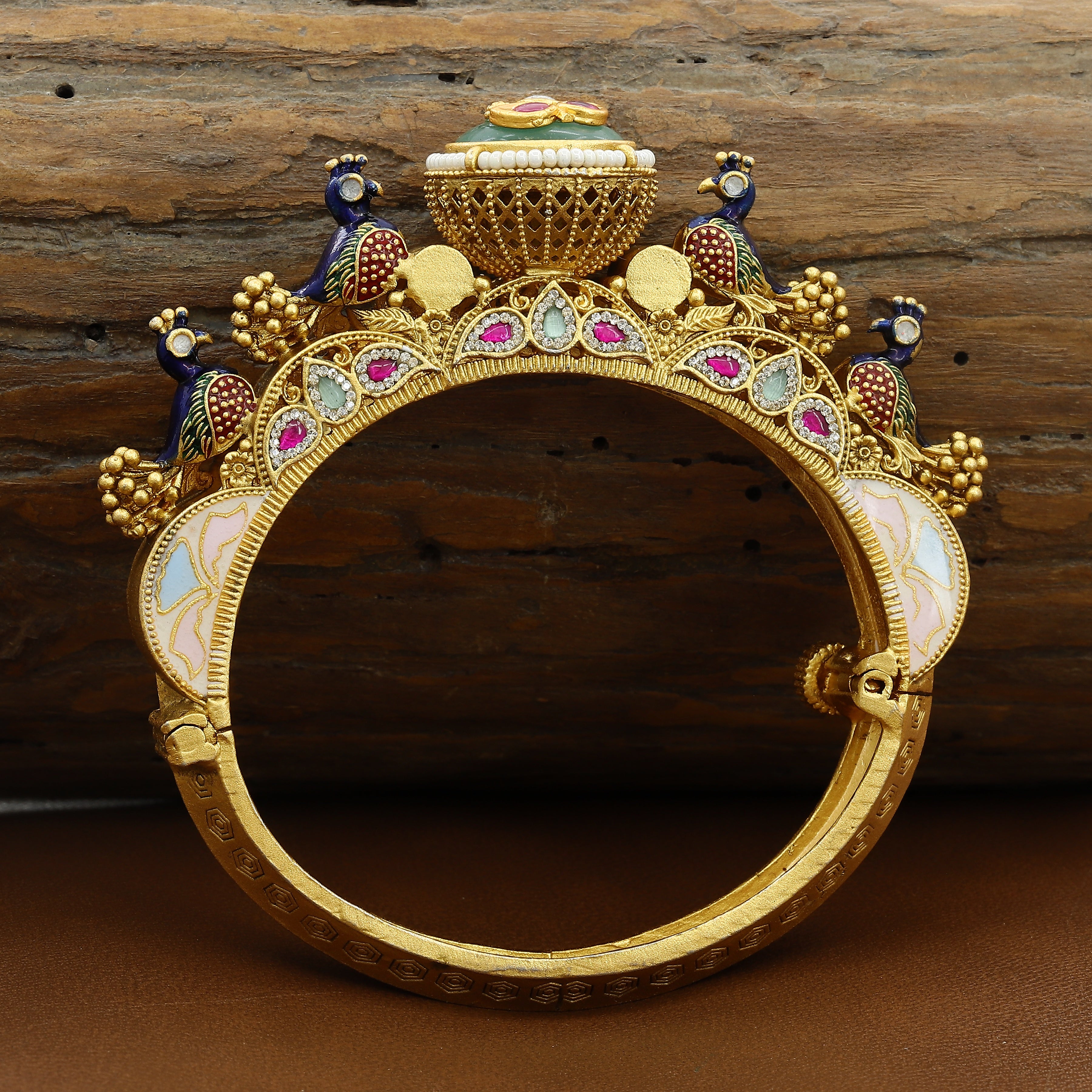 Traditional Wedding Kada with Enamel Work & Red Rubies