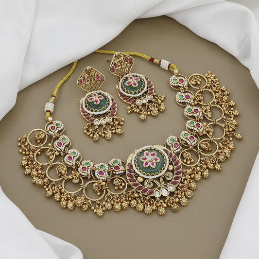 Traditional Antique Gold-Toned Necklace Set