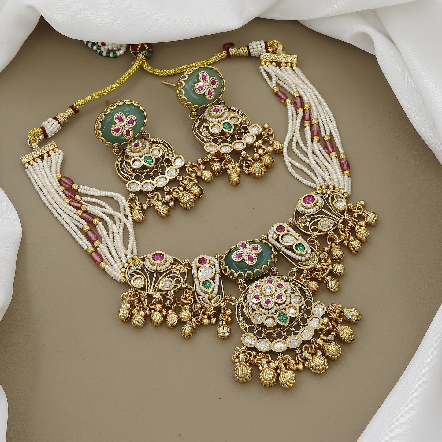 Antique Multi-Strand Pearl & Kundan Necklace Set