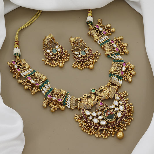 Antique Peacock & Elephant Motif Necklace Set