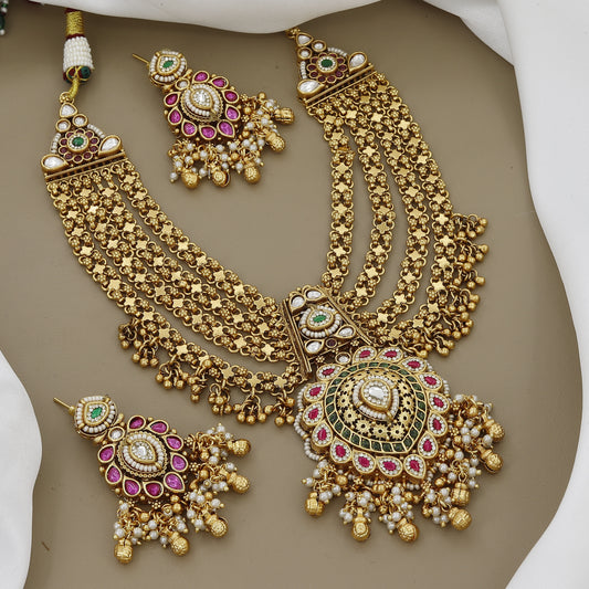 Ornate Kundan Layered Necklace with Antique Finish