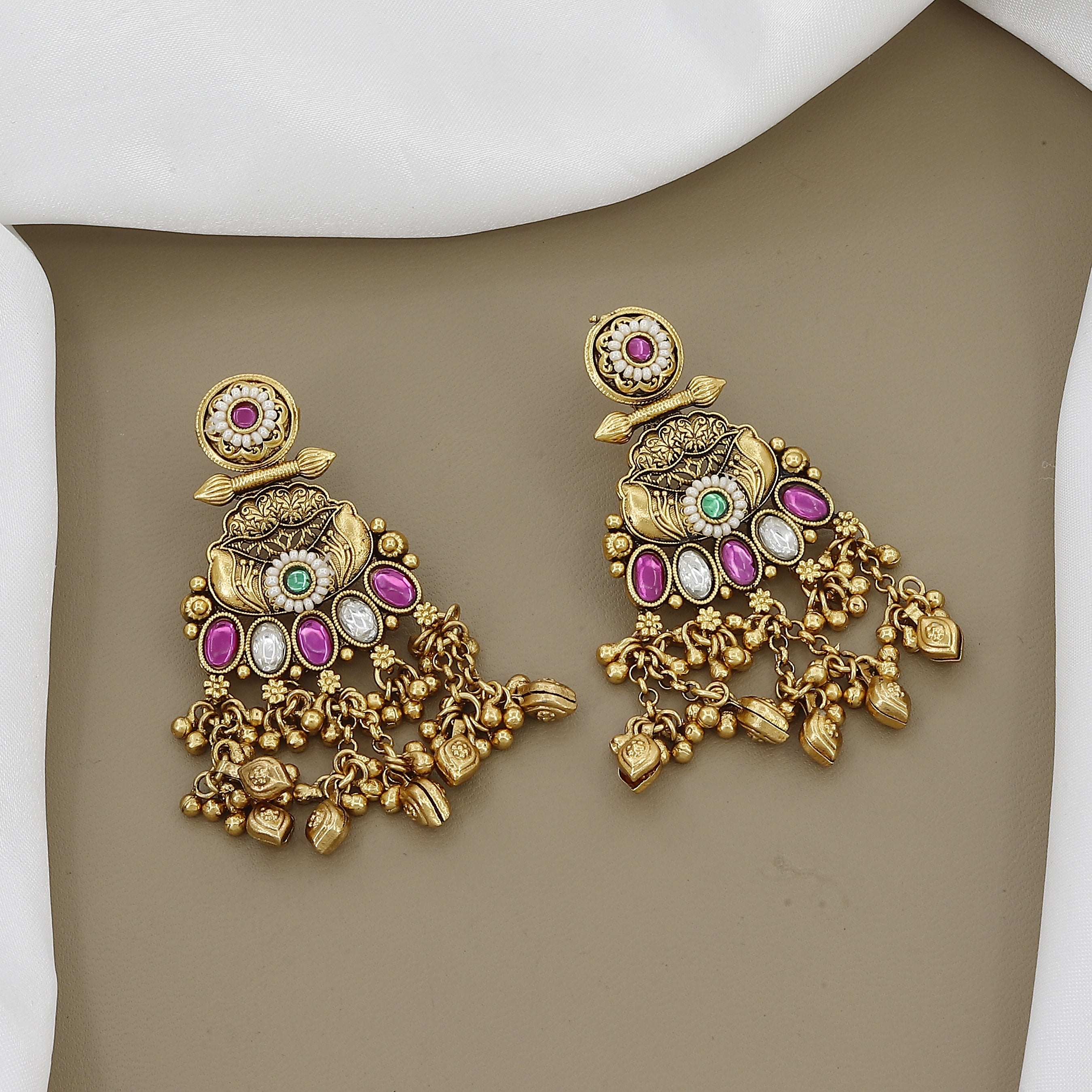 Antique Elephant Design Necklace Set with Jhumka Earrings