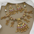 Antique Elephant Design Necklace Set with Jhumka Earrings