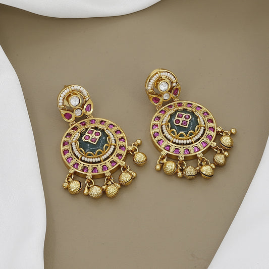 Antique Gold Tone Necklace Set with Ruby and Emerald Stones