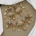 Gold Plated Ruby and Pearl Kundan Necklace Set with Earrings