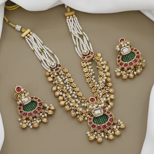 Grand Pearl Medium Necklace Set with Jhumka Earrings