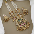 Artisan Pearl & Ruby Necklace Set with Grand Kundan Pendant & Statement Jhumkas