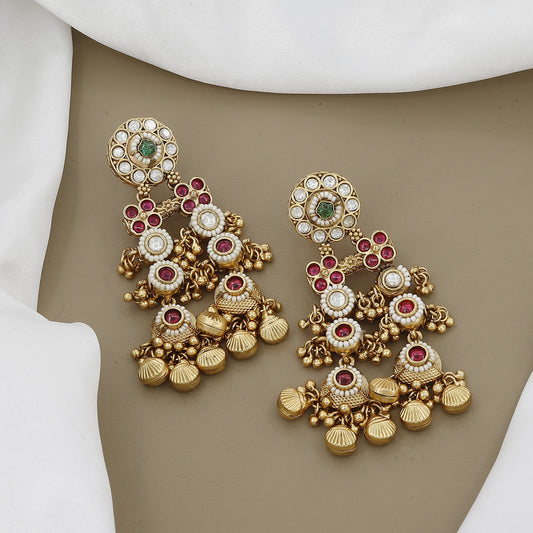 Grand Jadau Kundan & Ruby Necklace Set with Beaded Chain