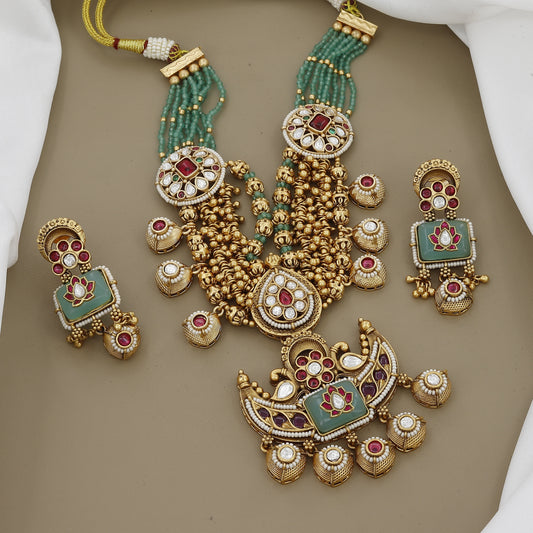 Grand Gold Tone Necklace Set with Kundan, Ruby & Emerald Stones