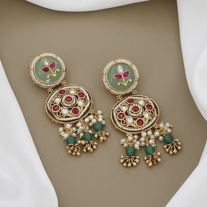 Grand Jadau Kundan & Ruby Necklace Set with Multi-Strand Pearls and Emerald Beads