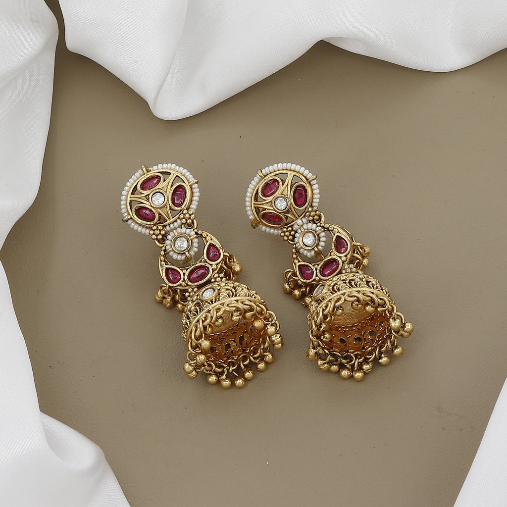 Luxurious Tiered Ruby & Kundan Necklace Set with Green Beaded Chain