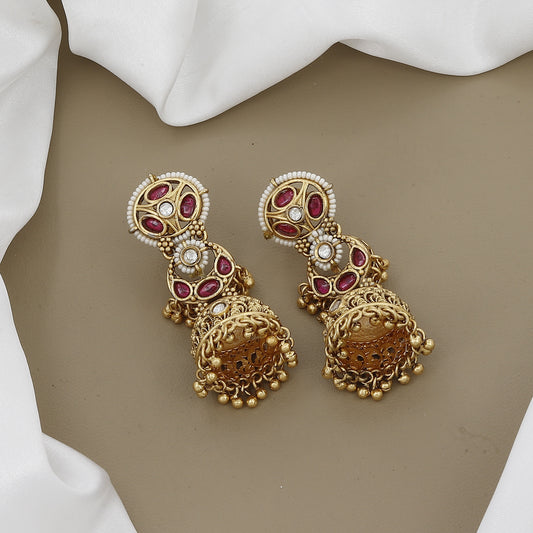 Luxurious Tiered Ruby & Kundan Necklace Set with Green Beaded Chain