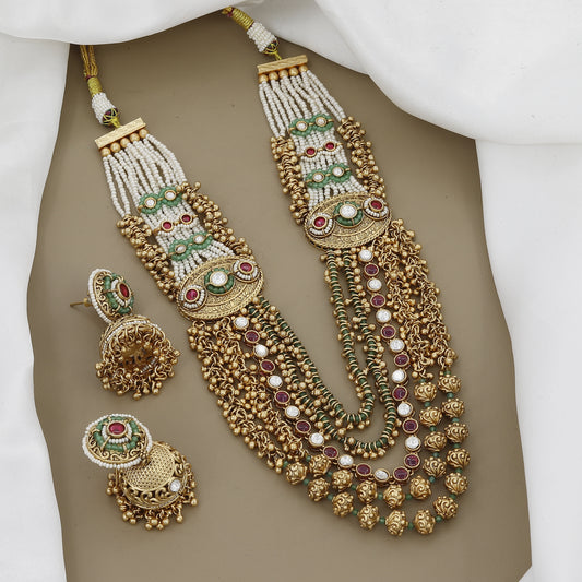 Grand Jadau Kundan & Ruby Necklace Set with Jhumka Earrings