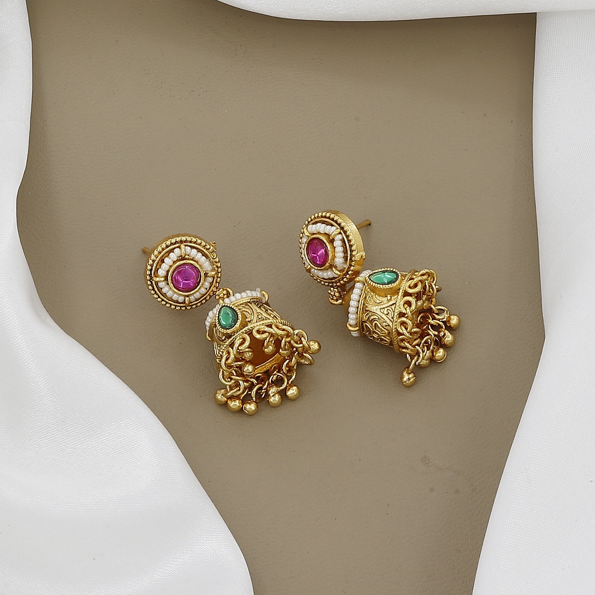 Traditional Gold Toned Mini Necklace Set with Earrings