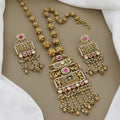 Antique Long Necklace Set with Statement Pendant & Dangling Beads