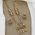 Antique Peacock Long Necklace Set with Jhumkas