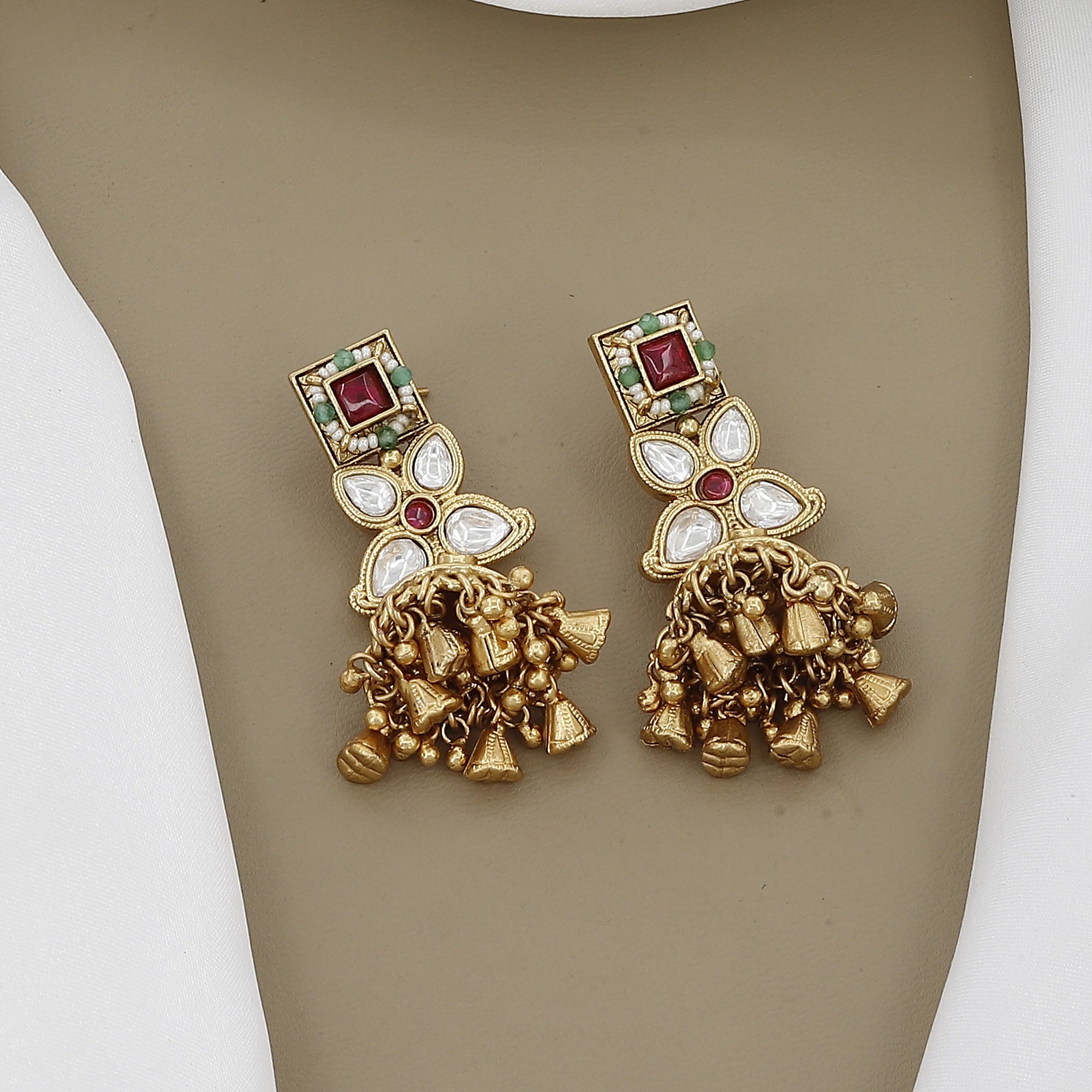 Antique Divine Long Kundan Necklace with Antique Bells