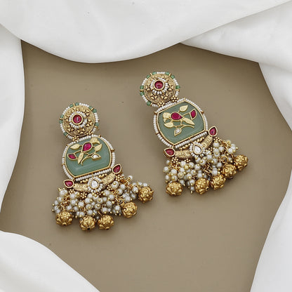 Antique Wedding Long Necklace Set with Green Onyx