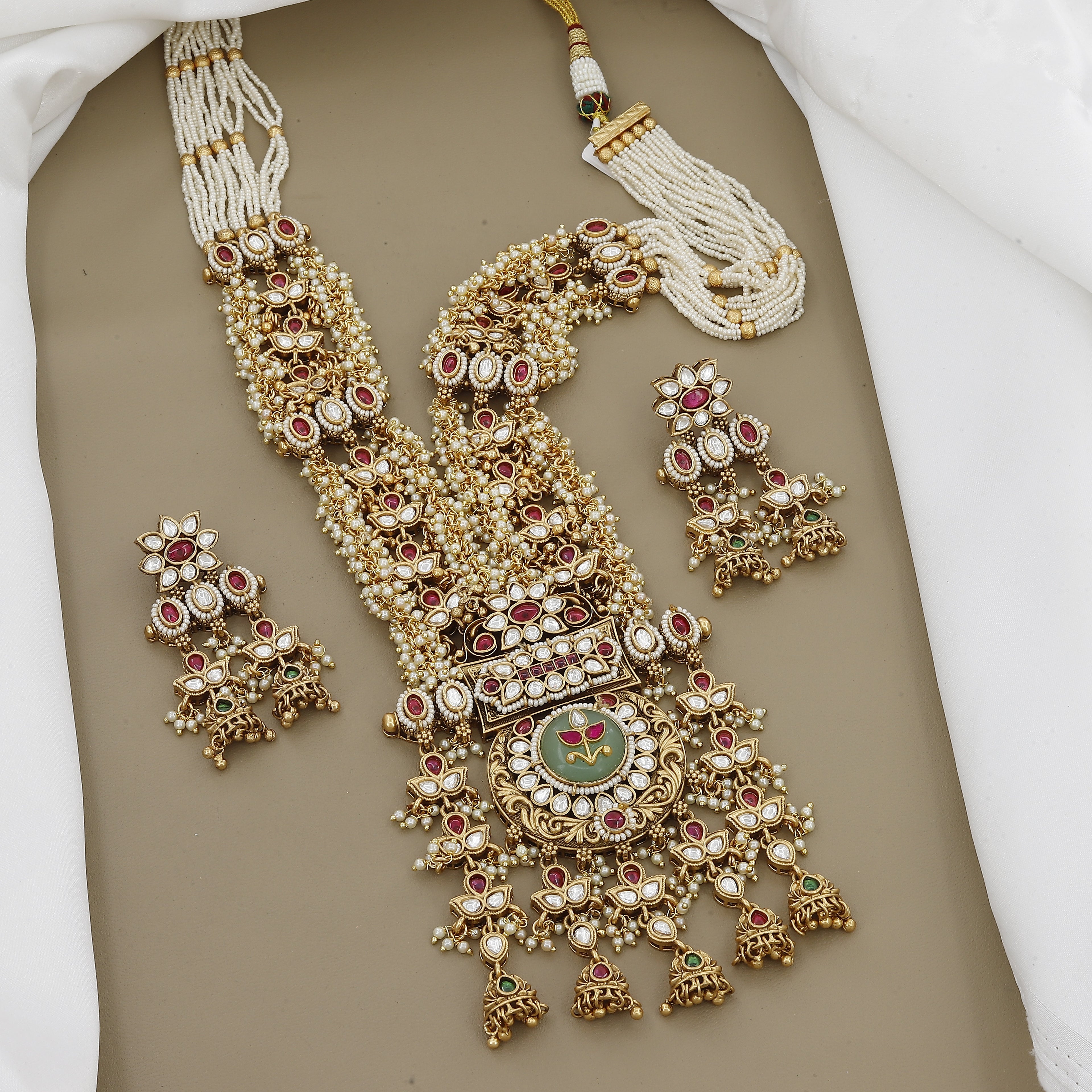 Traditional Uncut Polki Long Necklace Set