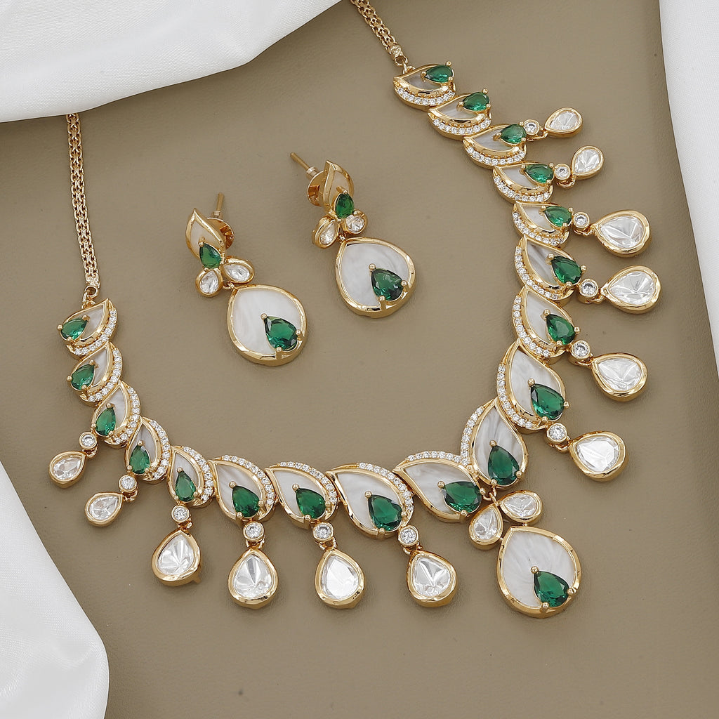Elegant Polki Kundan Necklace Set with Teardrop Stones with Colors