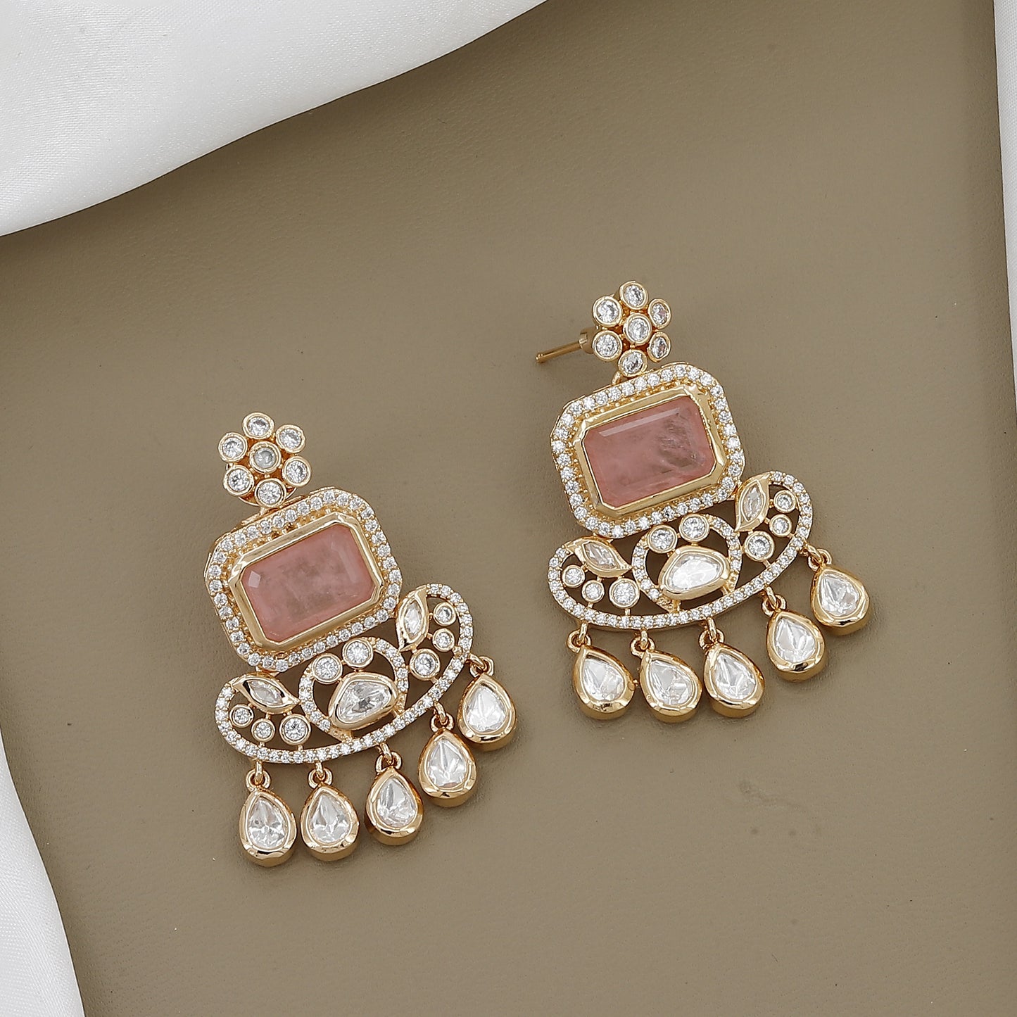 Statement Kundan Necklace Set with Emerald & Pearl Drops With Colors