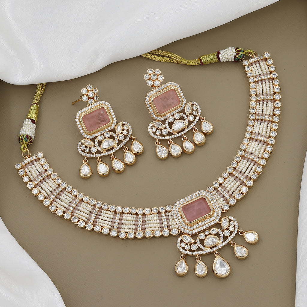 Statement Kundan Necklace Set with Emerald & Pearl Drops With Colors