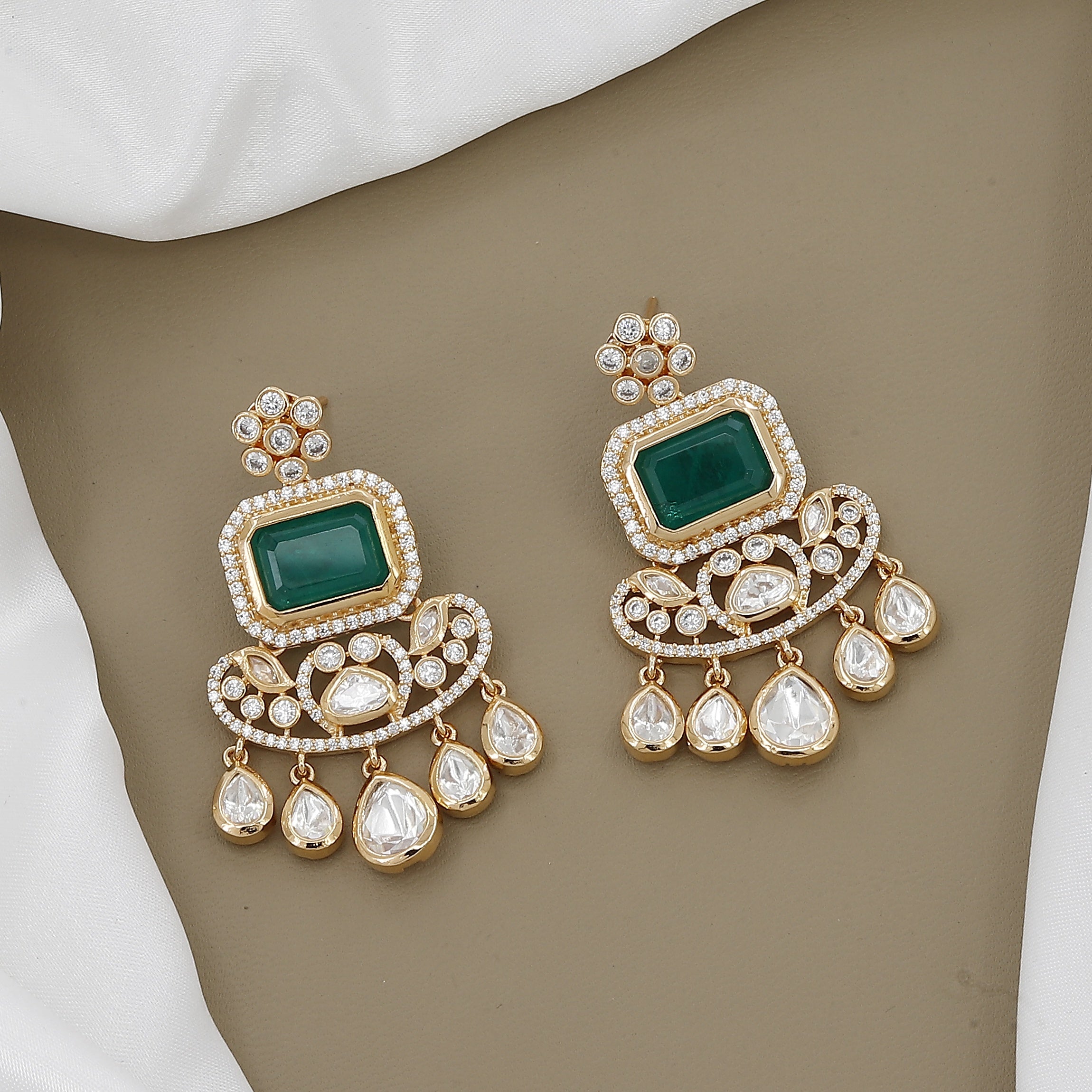 Statement Kundan Necklace Set with Emerald & Pearl Drops With Colors