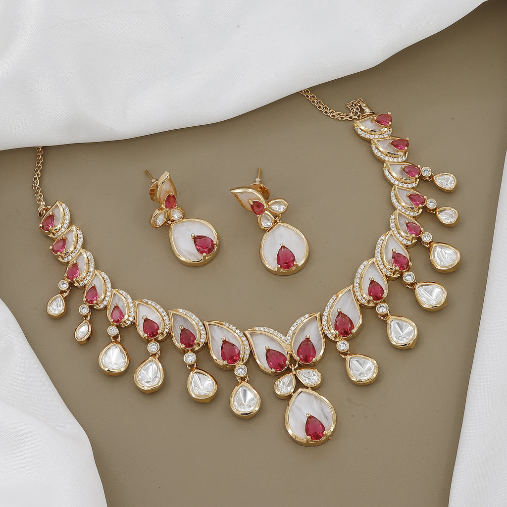 Elegant Polki Kundan Necklace Set with Teardrop Stones with Colors