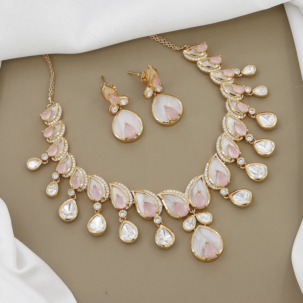 Elegant Polki Kundan Necklace Set with Teardrop Stones with Colors