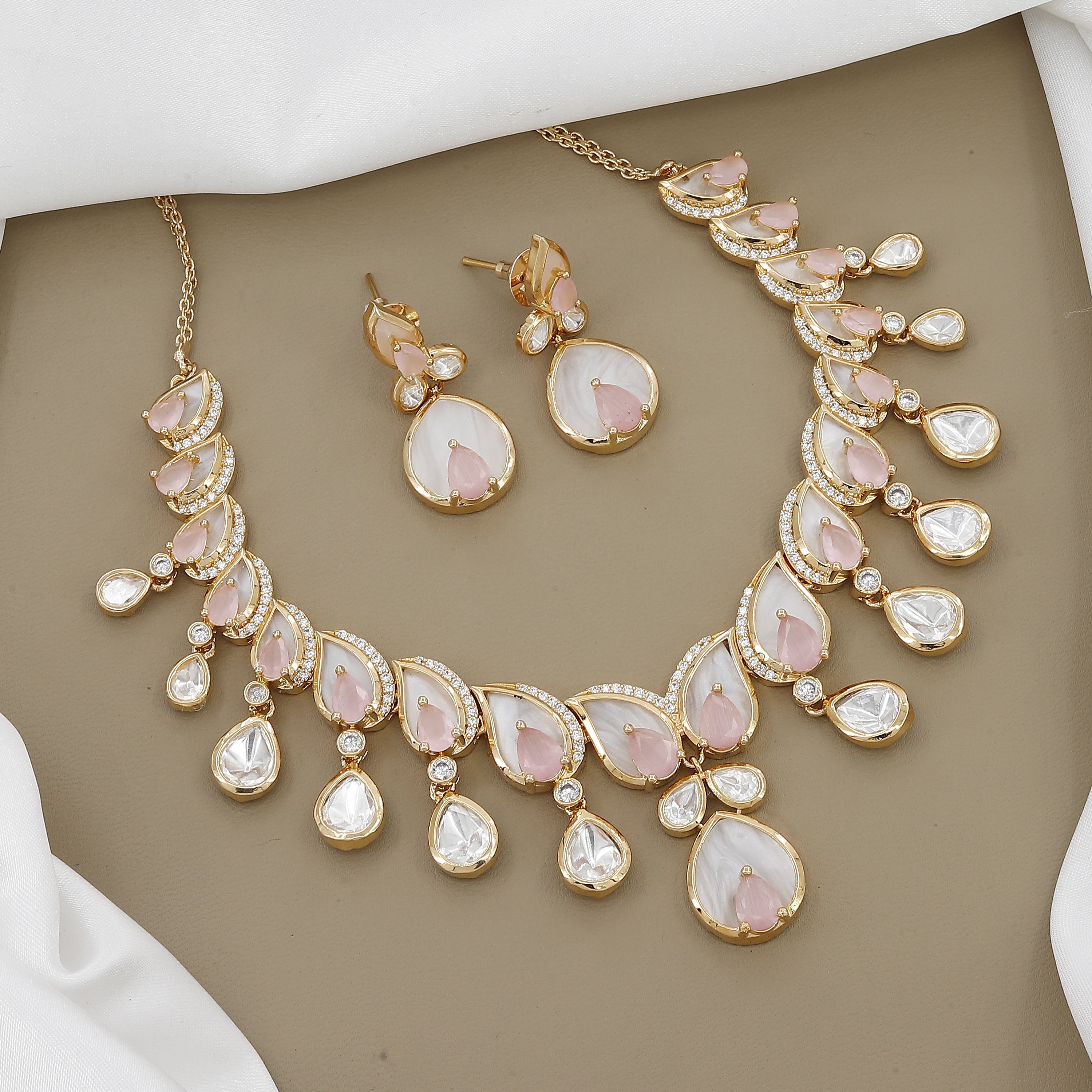 Elegant Polki Kundan Necklace Set with Teardrop Stones with Colors