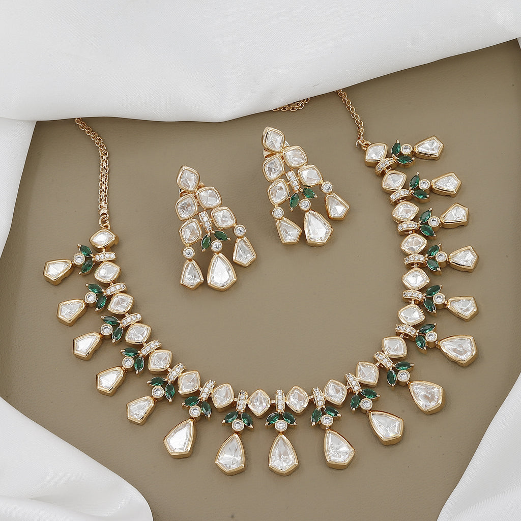 Antique Gold Kundan Necklace with Polki & Pearls With Colors