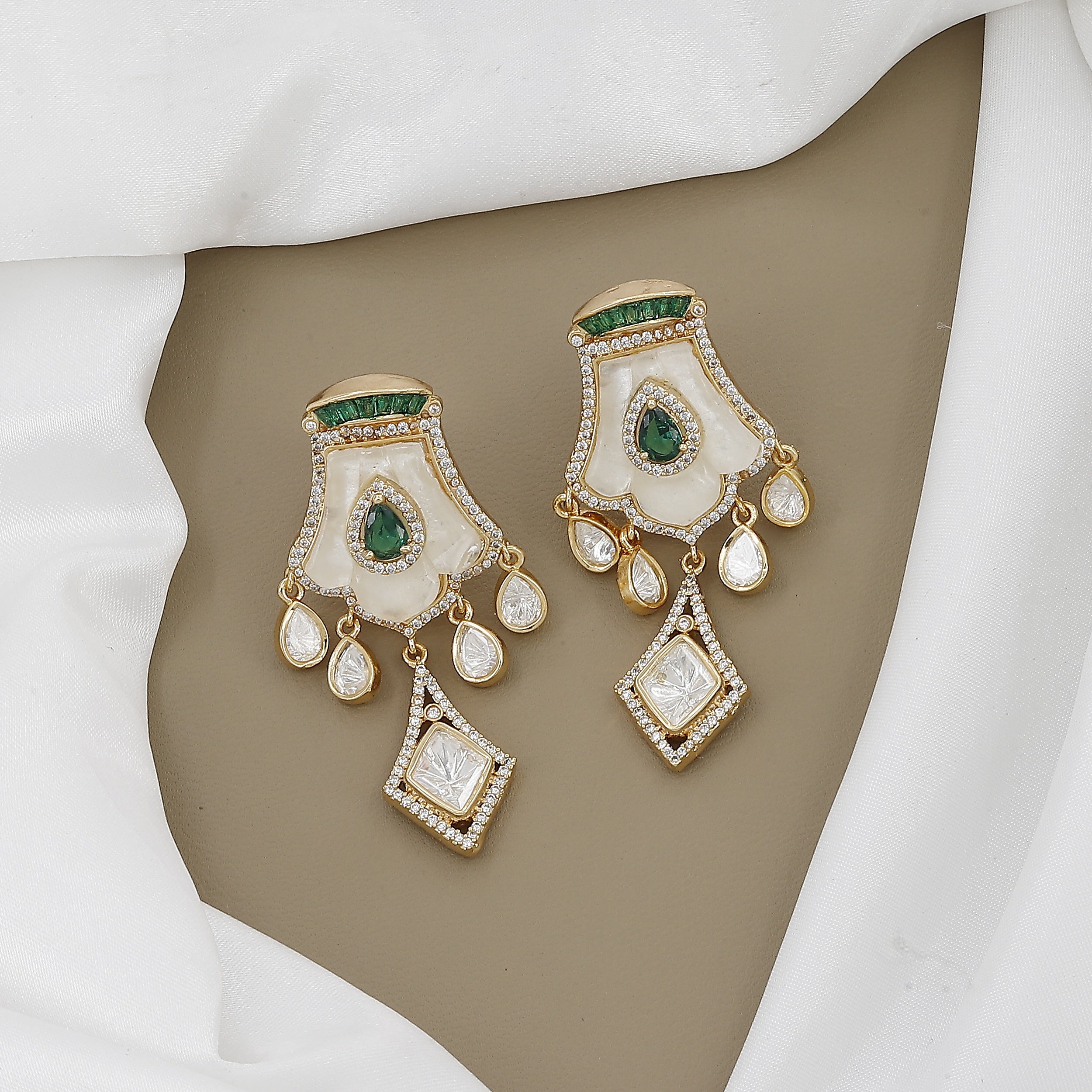 Modern Polki Kundan Necklace Set with Teardrop Stones with Colors