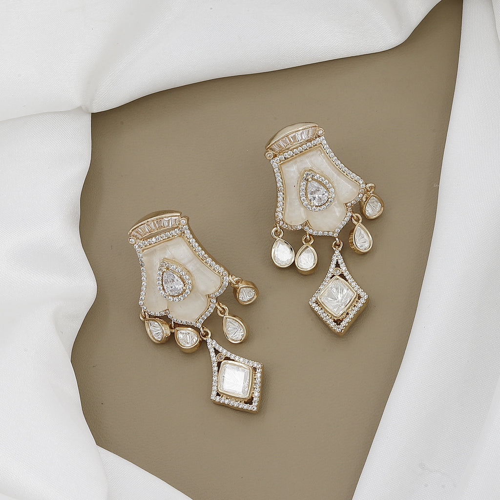 Modern Polki Kundan Necklace Set with Teardrop Stones with Colors