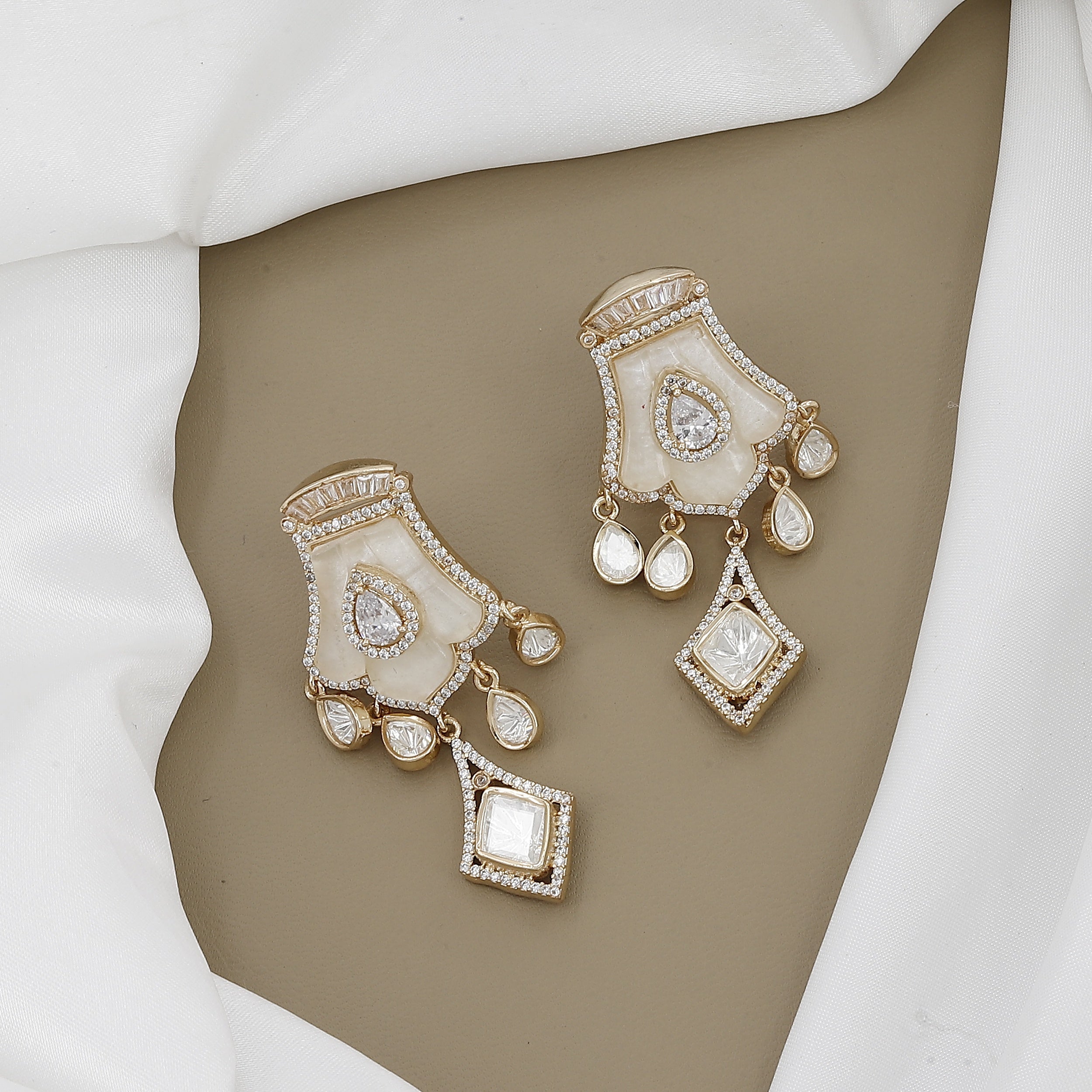 Modern Polki Kundan Necklace Set with Teardrop Stones with Colors