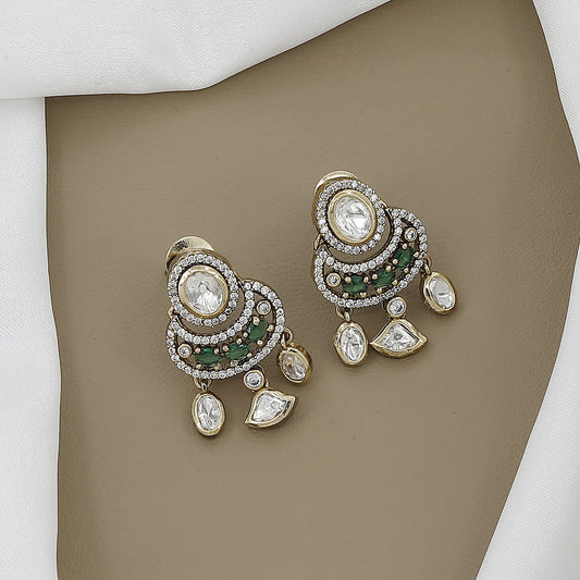 Victorian Polished Green Polki & Kundan Jewelry Set