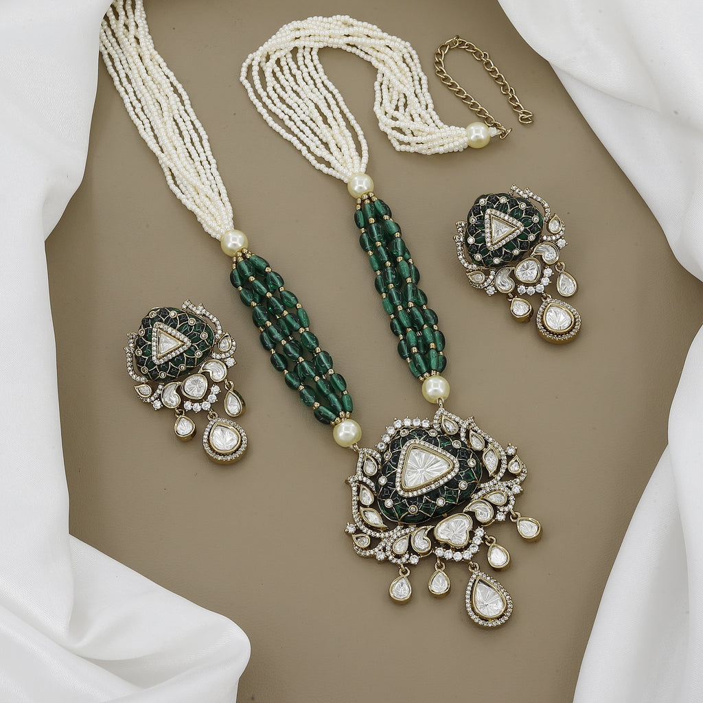 Handcrafted  Kundan Jadau Jewelry Set with Earrings