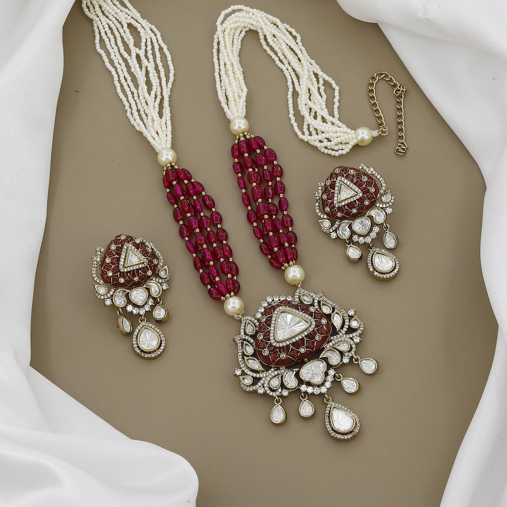 Handcrafted  Kundan Jadau Jewelry Set with Earrings