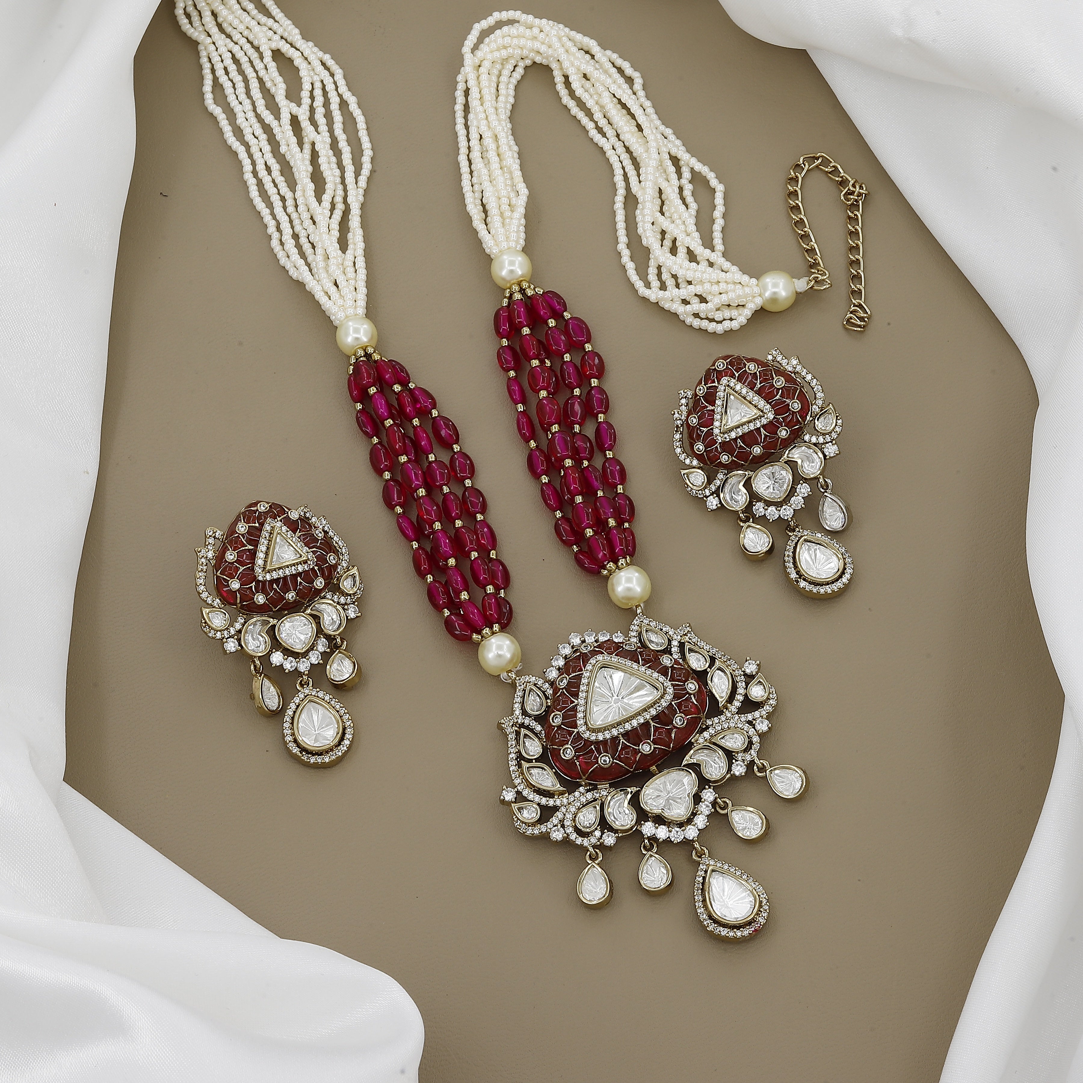 Handcrafted  Kundan Jadau Jewelry Set with Earrings