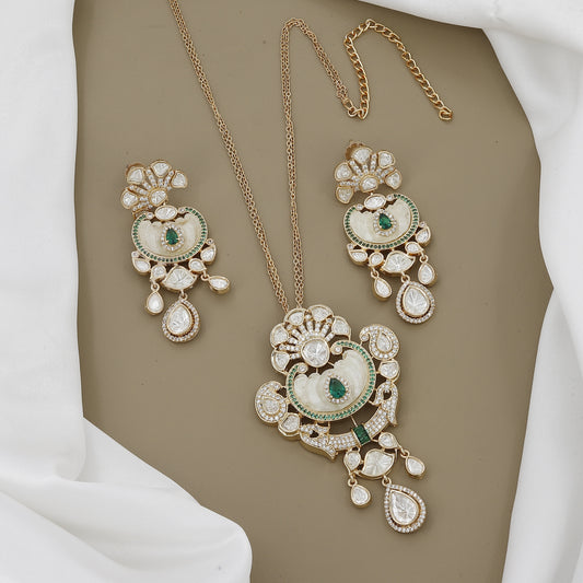 Polki & Stone Necklace And Earrings With Colors