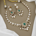 Regal Kundan Polki Necklace Set with Green Stone